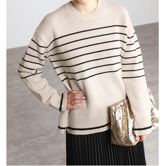Maria McManus Heavy Gauge Oversized Crew Sweater Small Crema Black NWT$990 - Picture 1 of 16